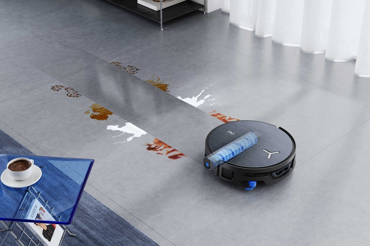 DEEBOT X12S PRO OMNIのローラーモップで床の汚れを拭き取るイメージ